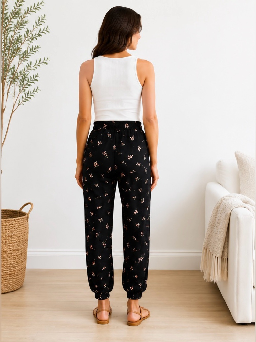 14th & Union Black Floral Jogger Pants | Floral Print | Side Pockets | Size L - Picture 4 of 8